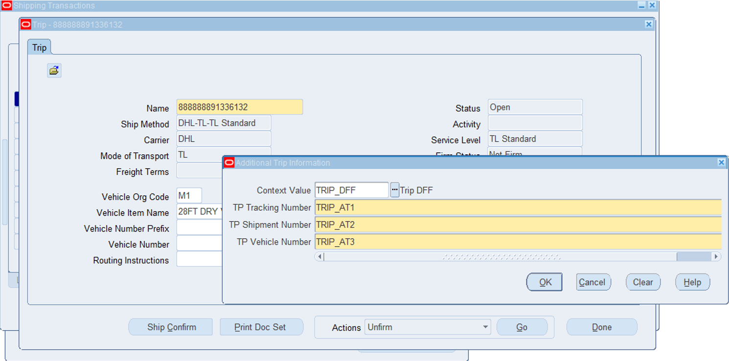 Shipping Transaction Form - Additional Trip Information