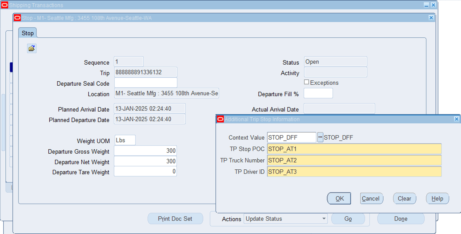 Shipping Transaction Form - Additional Trip Stop Information
