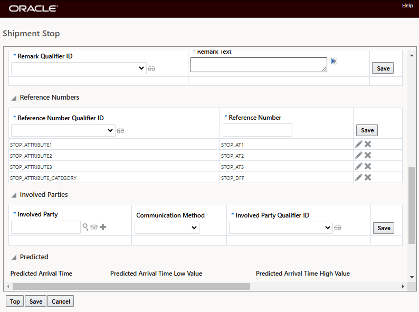 Shipment Stop Reference Numbers