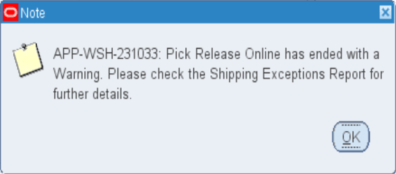 New Pick Release Message