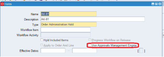 Hold Definition form in Order Management