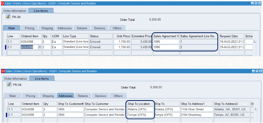 Create Multiple Sales Agreement Lines for an Item with Different Ship-To Locations