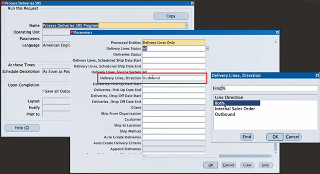 Process Deliveries SRS Program with New Parameter Delivery Lines, Direction