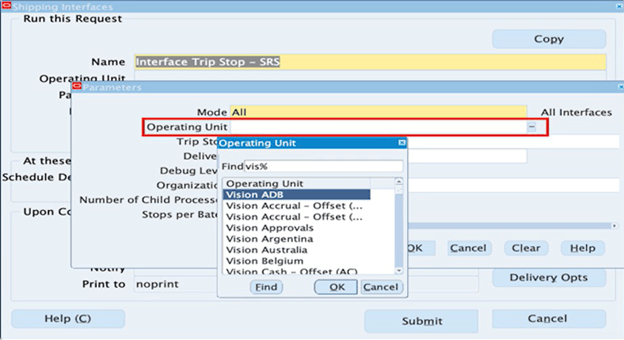 Interface Trip Stop SRS with Operating Unit Parameter
