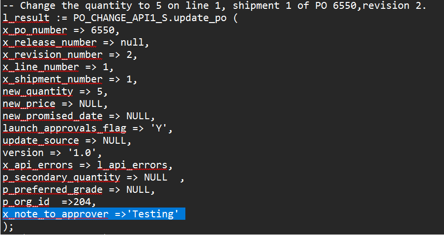 Po Change API with New parameter