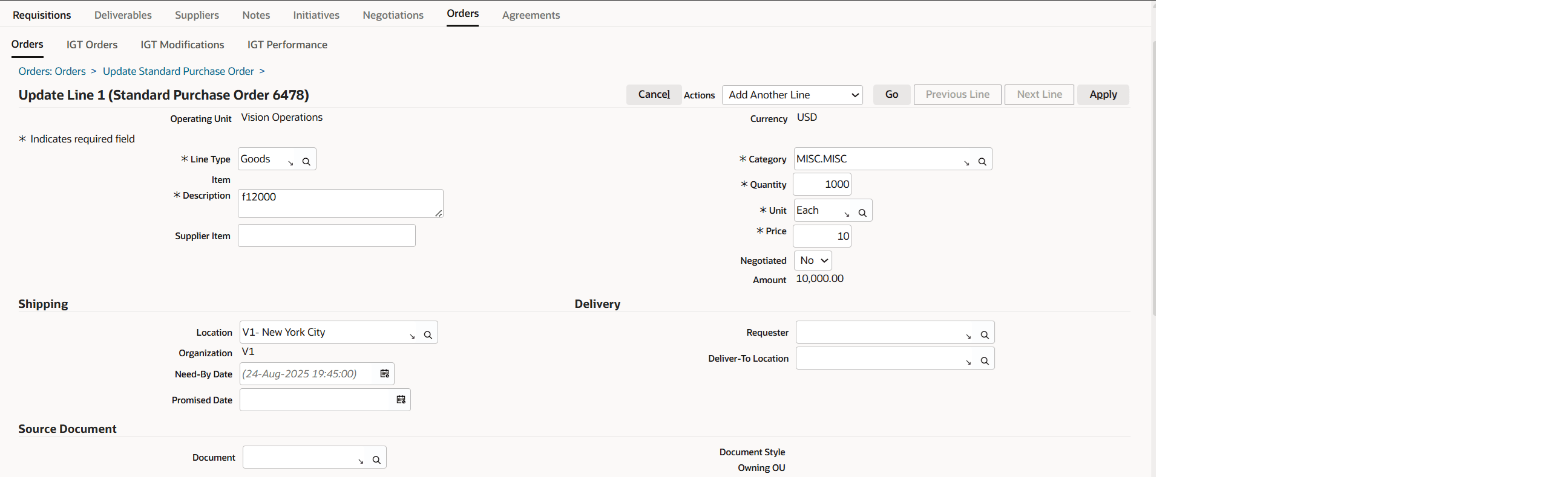 Update Line Page Doc Style LOV
