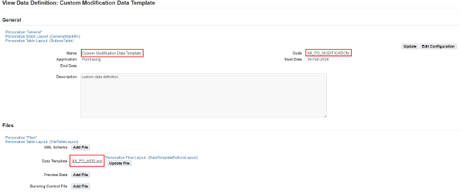 Configuring Data Definition for Post Award Request