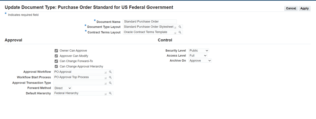 Check 'Approver Can Modify' checkbox in Purchase Order Document Type  