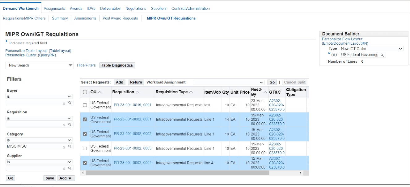 Group IGT Requisition Lines to Automatically Create IGT Order