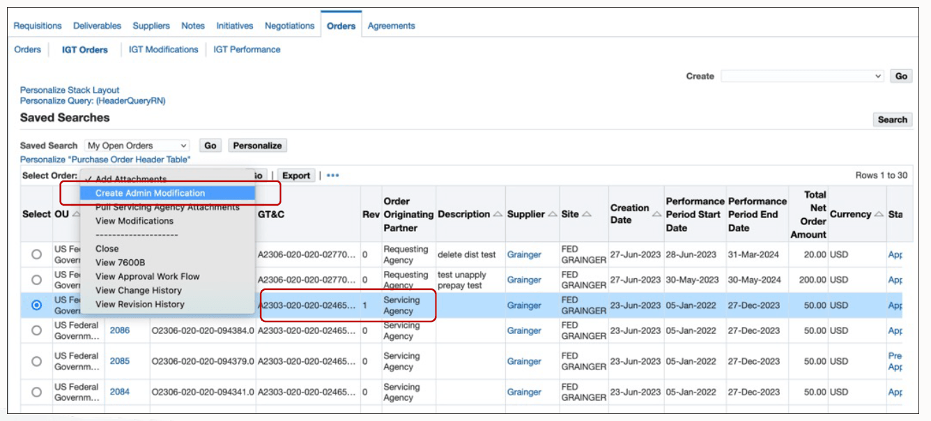 IGT Orders Summary Page