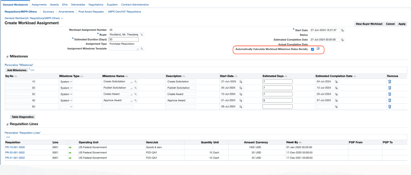 Automatically Calculate Workload Milestone Dates Serially Option