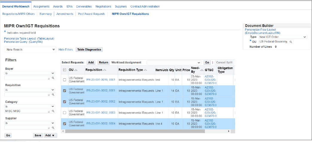 Group IGT Requisition Lines to Automatically Create IGT Order