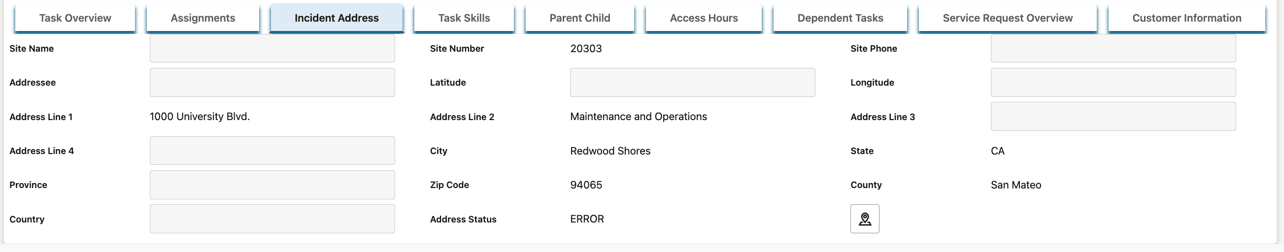 Task Details Incident Tab