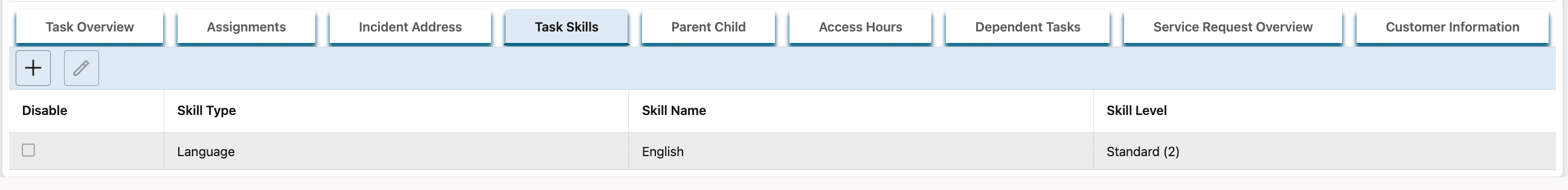 Task Details Skills Tab