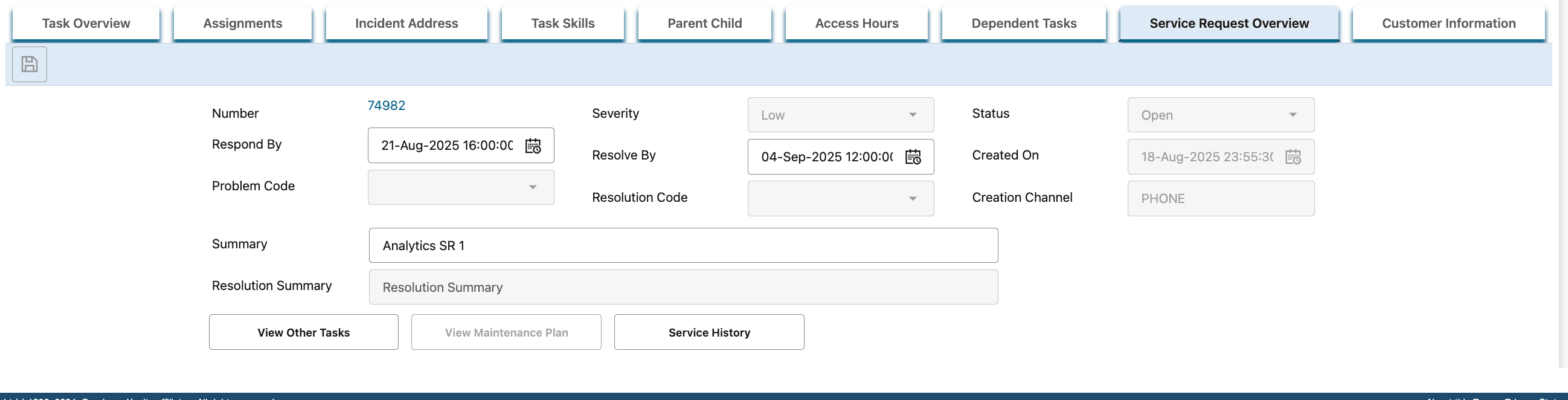 Task Details Service Request Overview