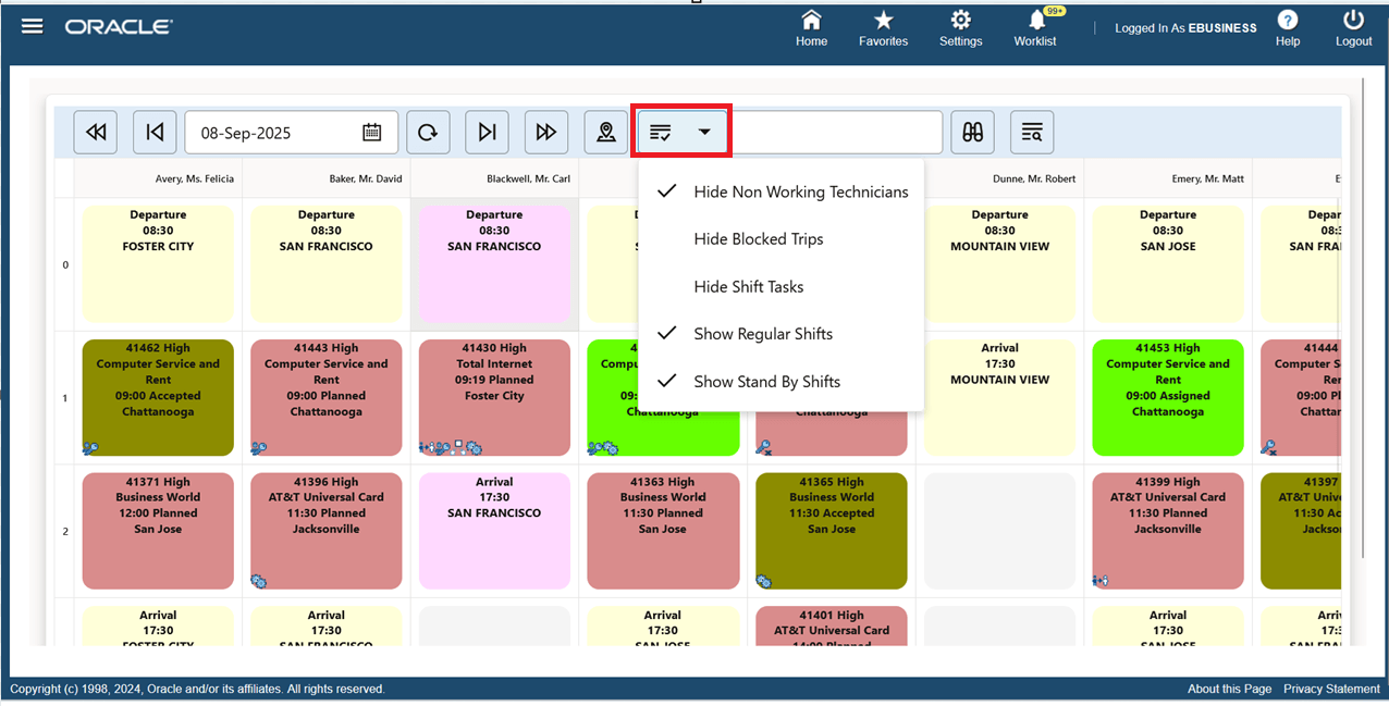 Planboard Resource Task Menu option