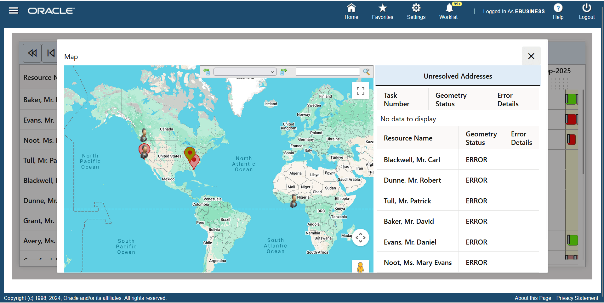 Gantt Map Showing Resources and Tasks