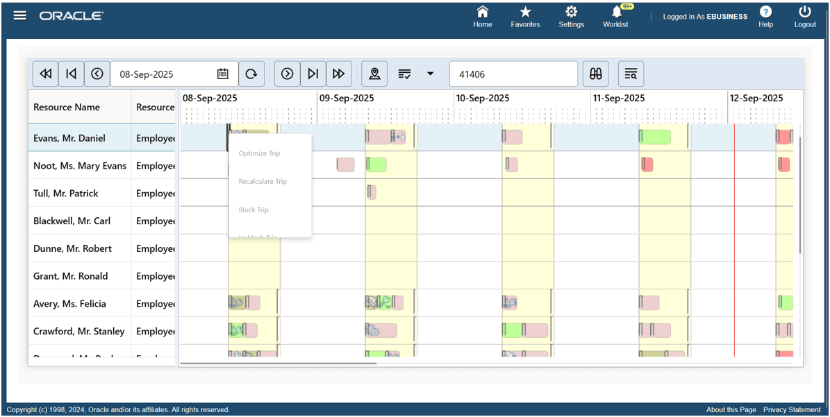 Gantt Right Click on Shift Task