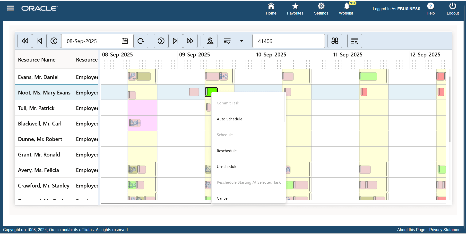 Gantt Task Right Click Menu