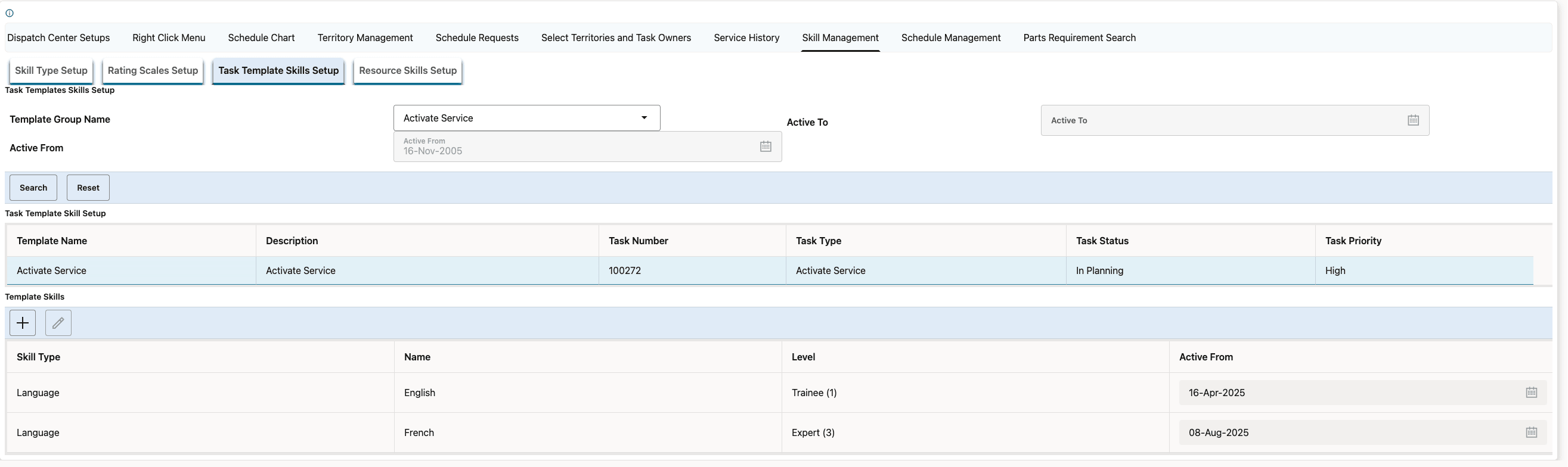 Task Template Skills Setup UI