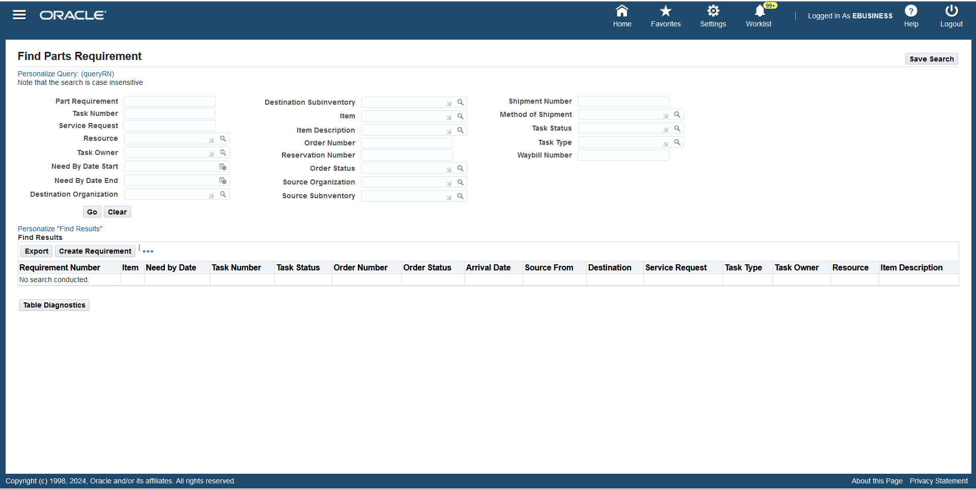 Parts Requirement Search OA UI