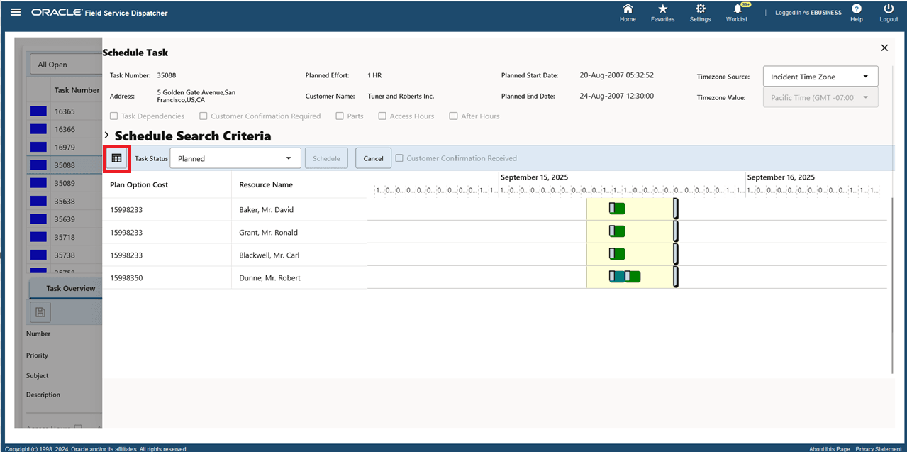 Display Plan Options in Gantt view