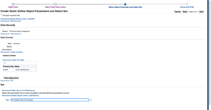 Create Grant Define Object Parameter