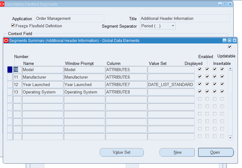 Order Management Header DFF