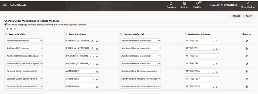 Charge Order Management Flexfield Mapping Page