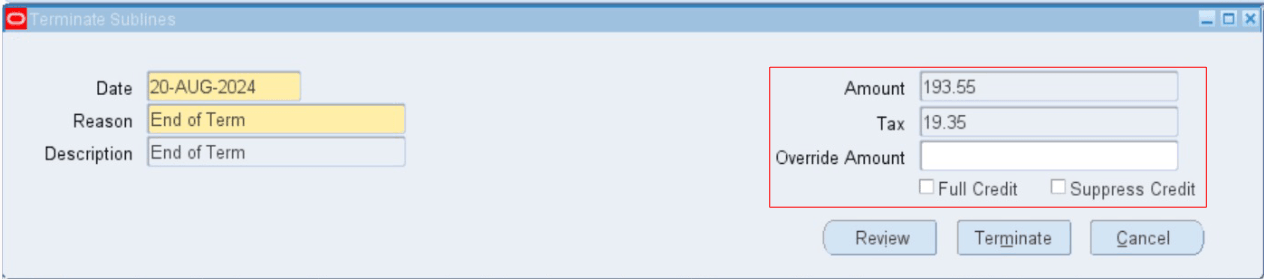 Preview Credit Amount Including Tax Amount Before Terminating Contract