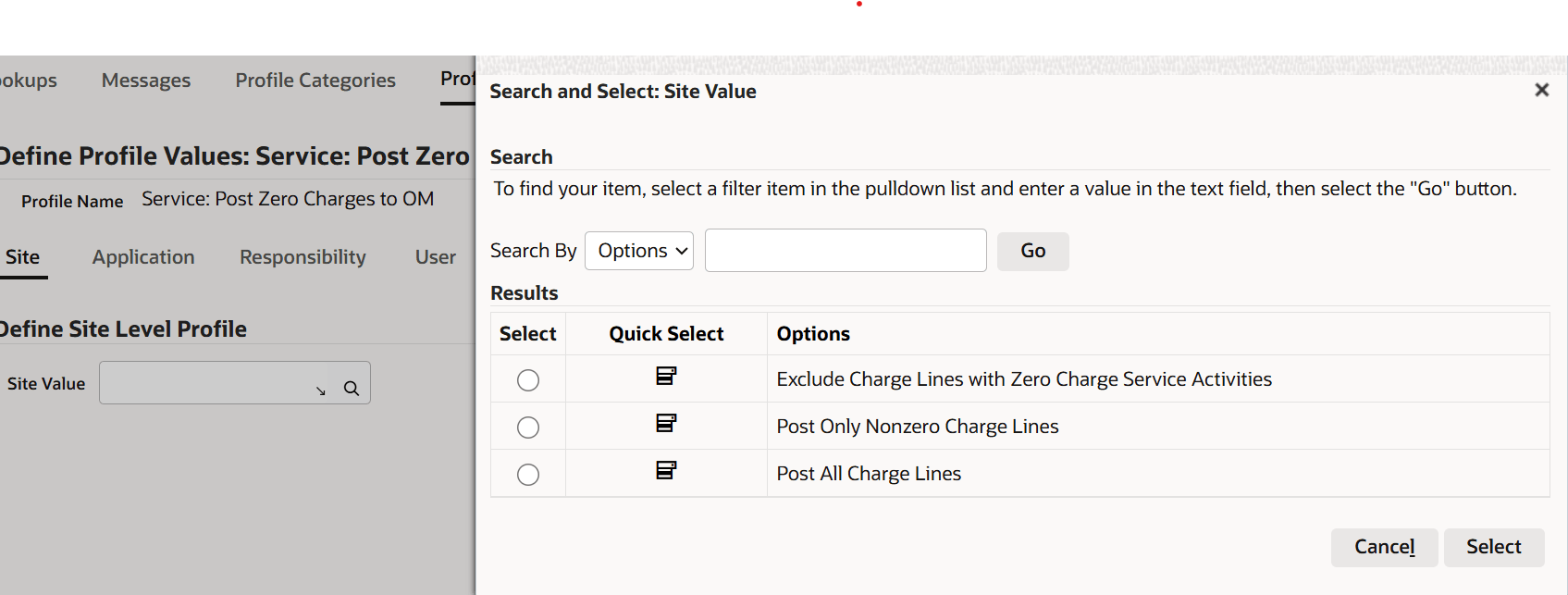 Service: Post Zero Charges to OM