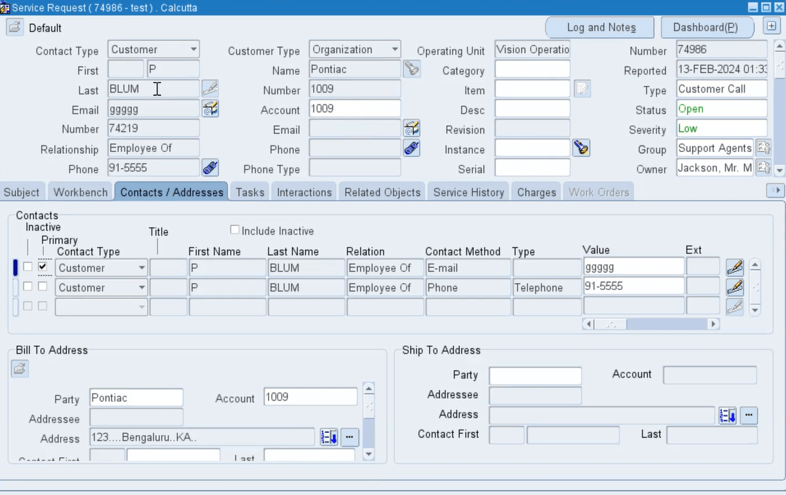 Screenshot of Contact Info of Account A2 Merged with Account 1009