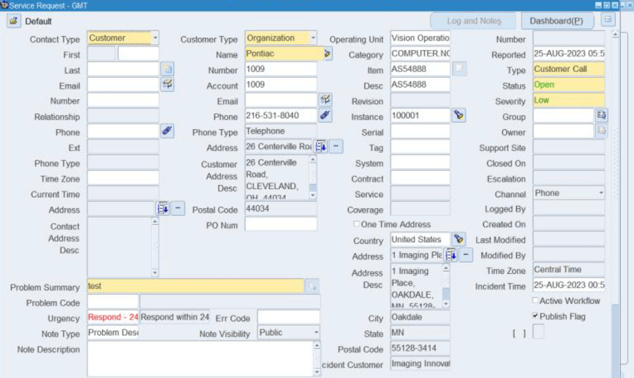 Creating a Service Request
