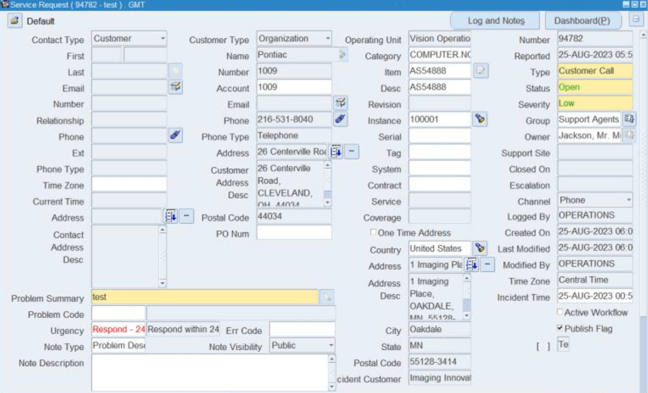 Service Request Created Using Another Customer's Instance