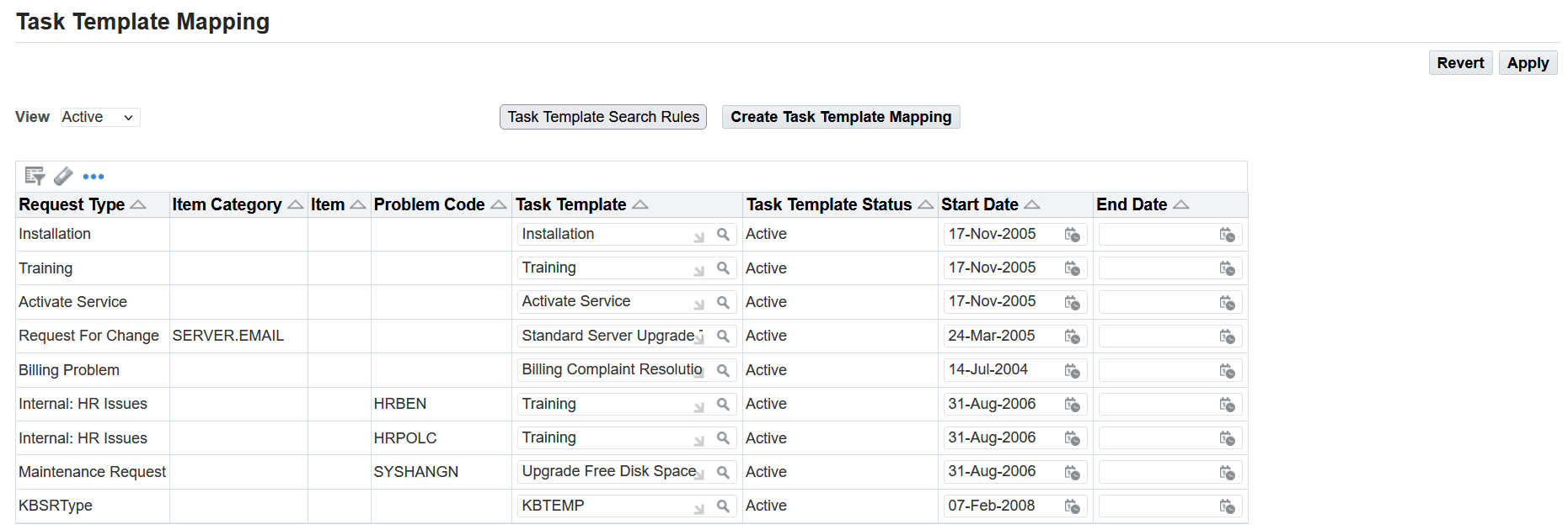 Task Template Mapping Page