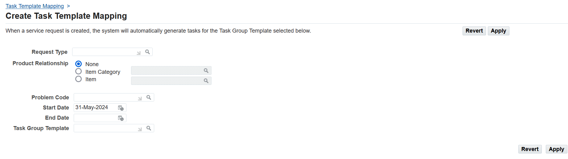 Create Task Template Mapping Page
