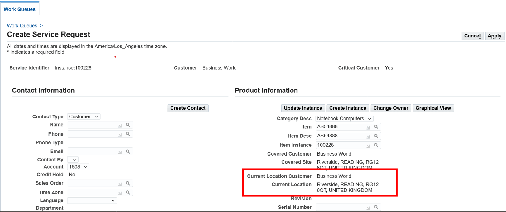Create Request Page