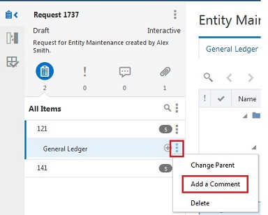 General Ledger with Add a Comment selected