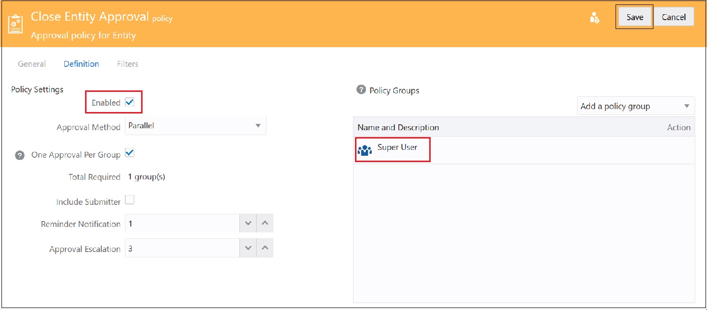 Close Entity Approval with Enabled and Super User selected Close Entity Approval with Enabled and Super User selected