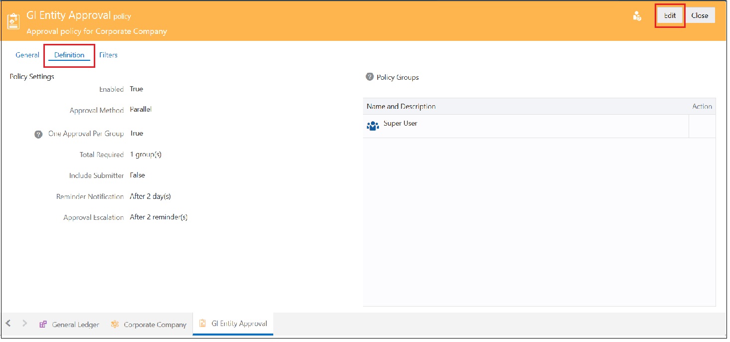 GL Entity Approval Definition GL Entity Approval Definition