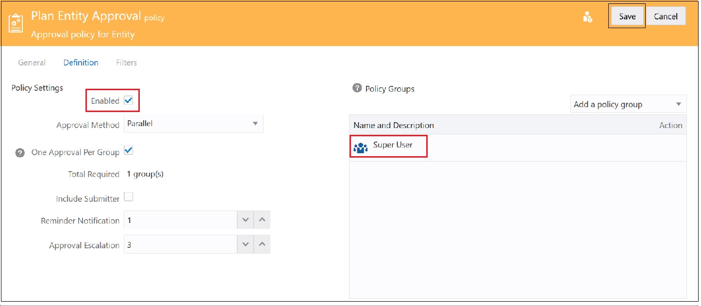 Plan Entity Approval with Enabled and Super User selected Plan Entity Approval with Enabled and Super User selected