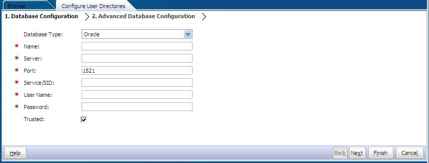 Illustration of the Database Configuration tab