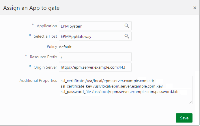 EPM System enterprise application settings in the App Gateway