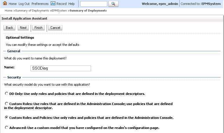 SSODiag deployment: Selecting security