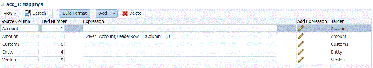 Image shows Mapping section of the Import Format screen