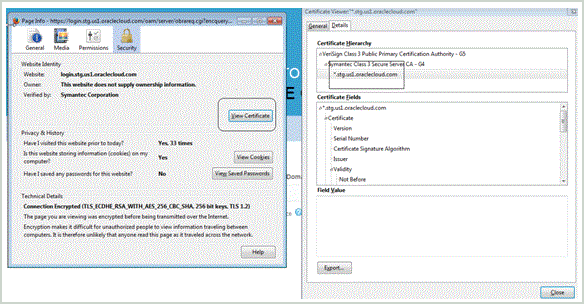 Image shows Page Information screen and Certificate Viewer screen