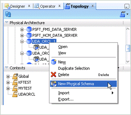 Image shows how to select a new physical schema.