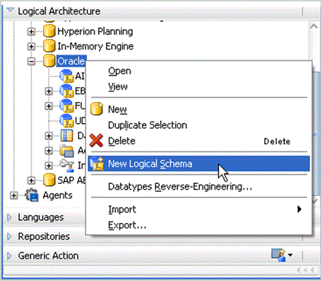 Image shows how to select the New Logical Schema option.