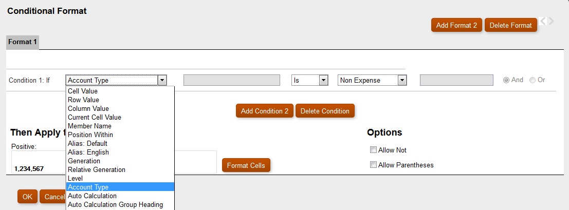 Example of Conditional Formatting Drop-Down List Box