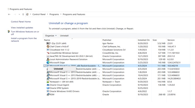 Removing Visual C++ 2010